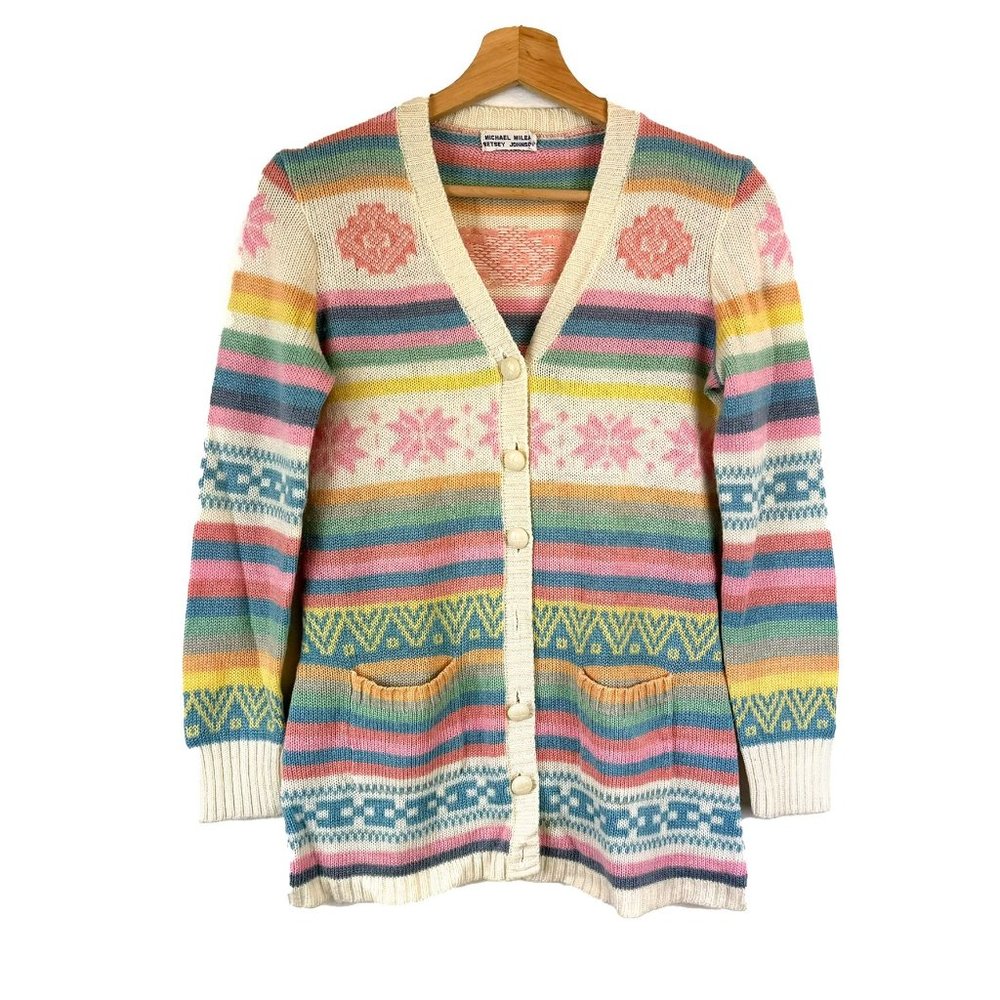 VTG Vintage 1970's Betsey Johnson Michael Milea Pastel Cardigan Rare S (Vintage